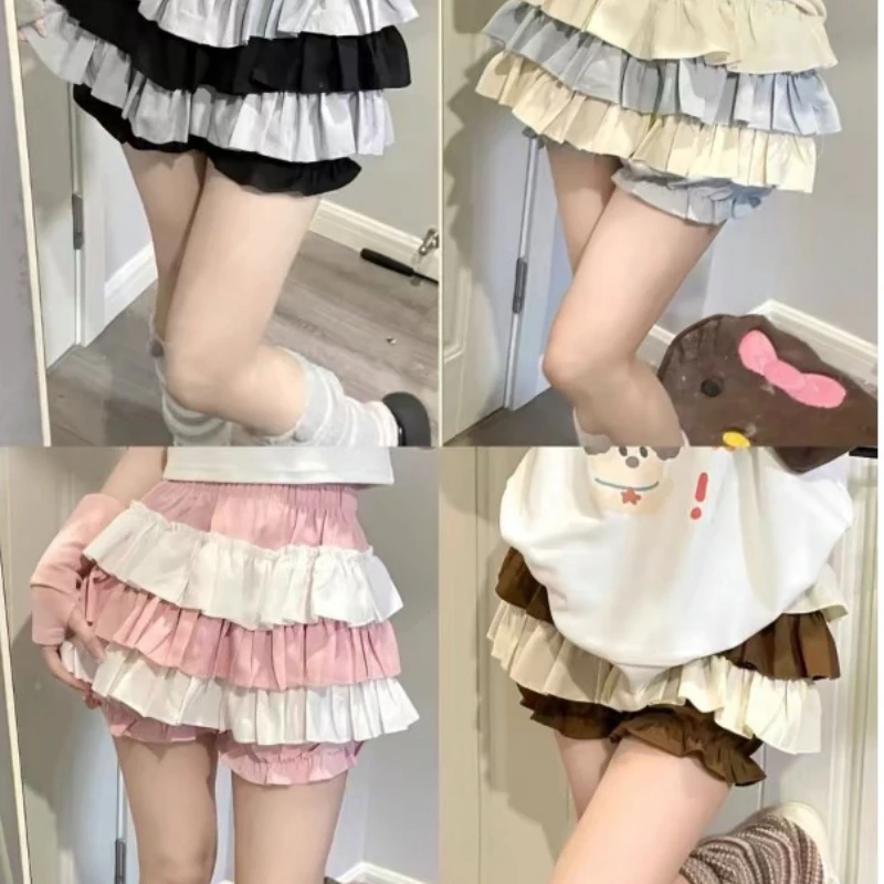 Women Tutu Ruffle Lace Cake Skirt Y2k Clothing Streetwear Sweet Kawaii Harajuku Chic Sexy Summer Casual Loose New