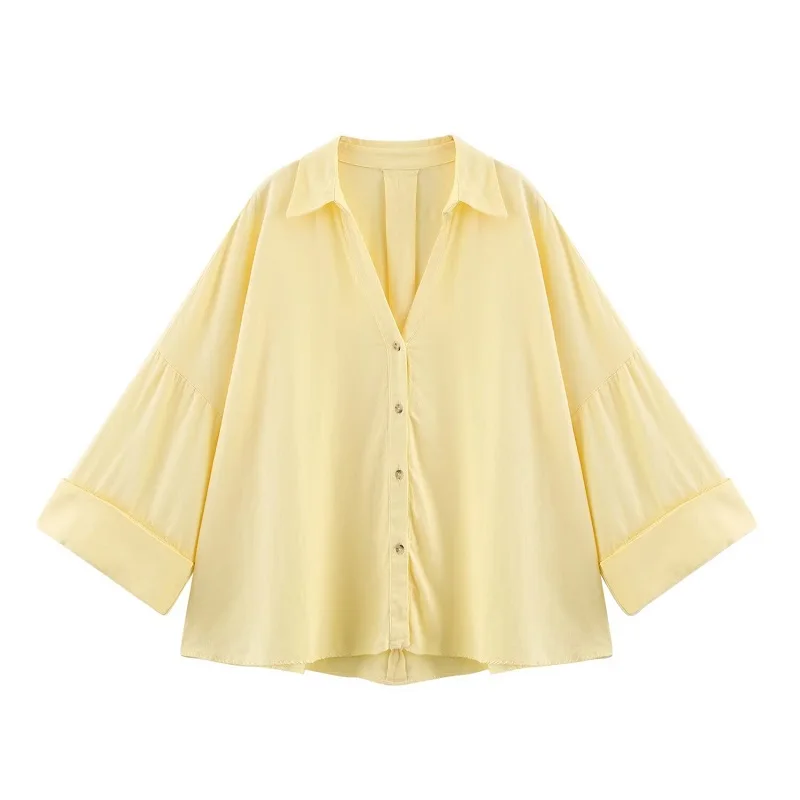 MUJER Striped Women's Shirt White Loose Casual Shirts for Women Summer Button up Shirts and Blouses Woman Wide Sleeve Ladies Top
