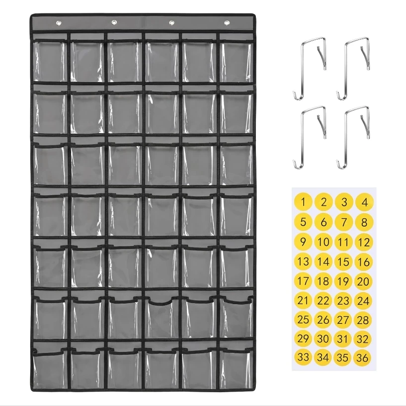 42 Pocket Classroom Pocket Chart for Cell Phones and Calculator Clear Cellphone Pocket Chart for Classroom with Hooks