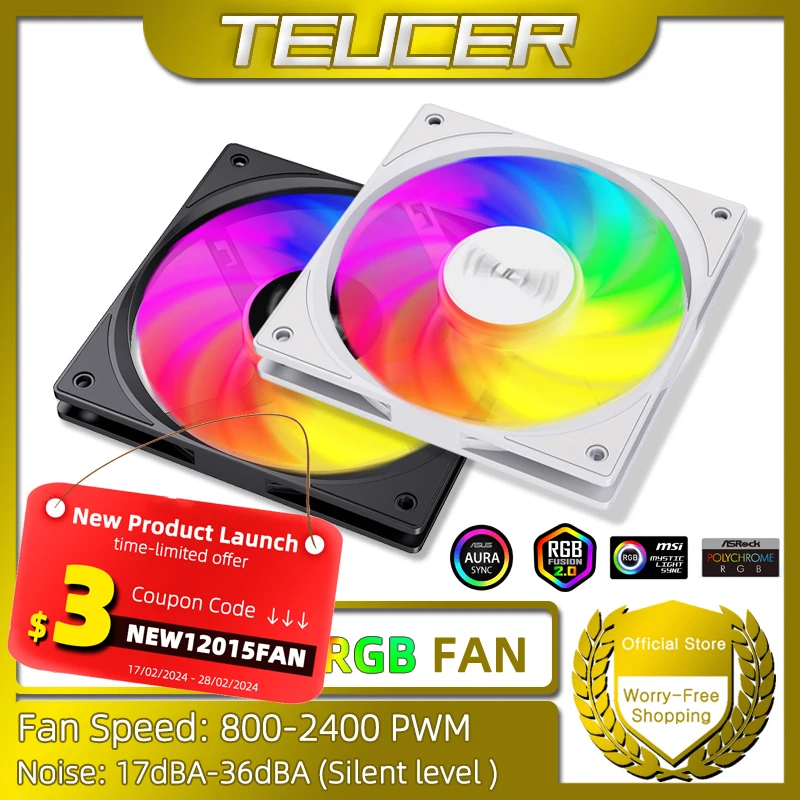 TEUCER UT-12015 ARGB Fan 120mm Thin Computer Fan FDB Bearing ARGB Lighting Effect Silent Cooling Suitable for Chassis CPU Fan