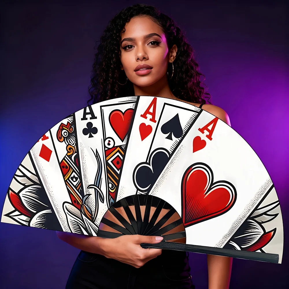 Poker-Themed Folding Fan - Portable Playing Card Cooling Fan, Suitable for Outdoor Activities, Poker Tournaments, Parties, and Travel - Compact Folding Cooling Device, Specially Designed for Hot Summer Events