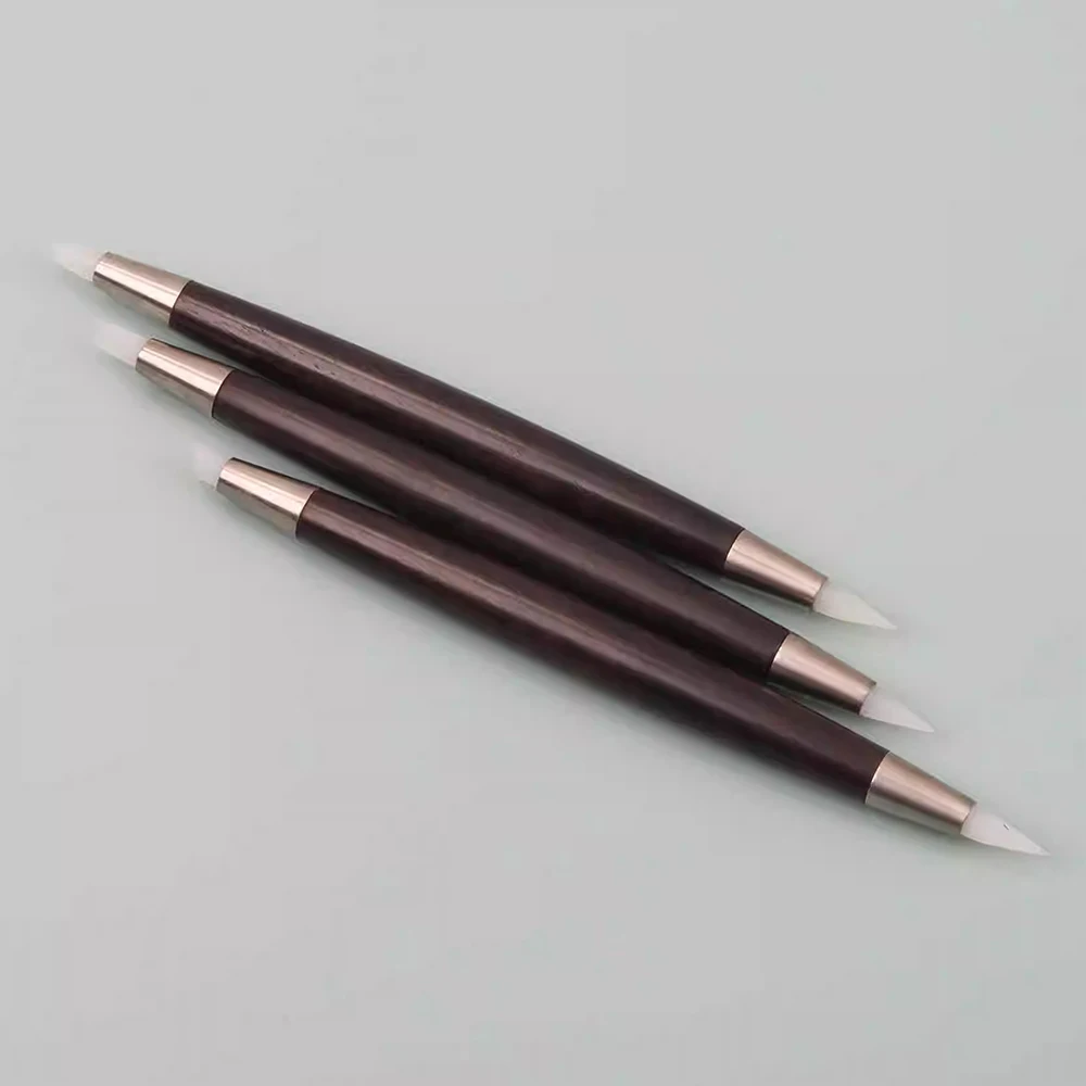 3PCS Rosewood Handle Double-Ended Silicone Tip Clay Sculpting Tools Set - Round/Hoof/Wedge Heads for Polymer Clay, Doll Model, F