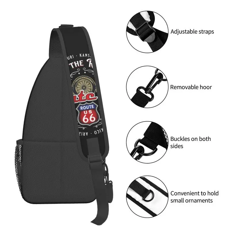 الطريق 66 جولة دراجة نارية حقائب حبال نشطة الرجال بارد أمريكا الطريق السريع الكتف Crossbody الصدر على ظهره السفر المشي لمسافات طويلة Daypack
