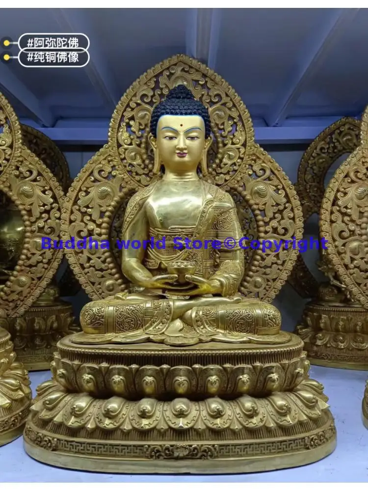 48cm large GOOD Buddhist supplies Temple buddha statue Buddhism Tantric Shakyamuni Amitabha Amitayus buddha copper gold-plating