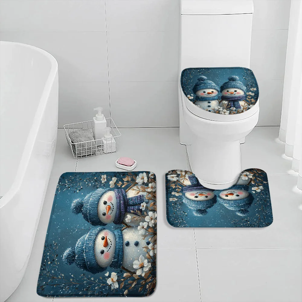

Милый снеговик, набор ковриков для ванной, белый акварельный цветочный Новый год, Рождество, украшение для дома, ванной комнаты, нескользящие коврики, крышка унитаза