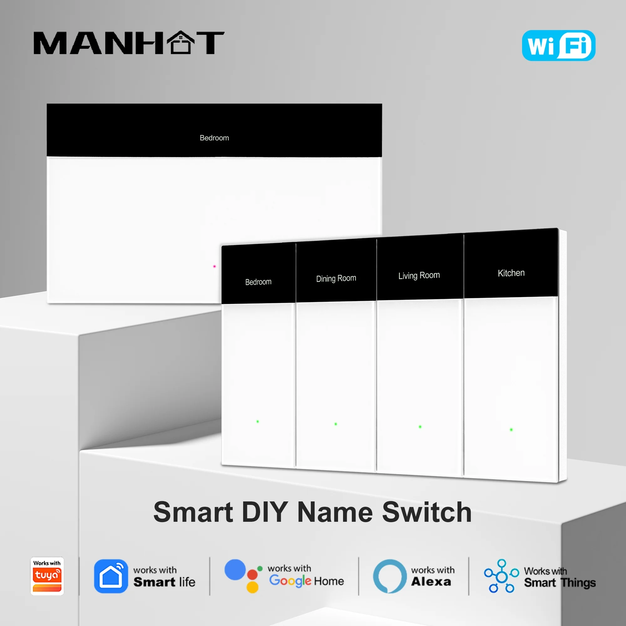 Manhot WiFi DIY Name Switch With Radar Sensing Wall Push Buton Swith 1 2 3 4 Gang Neutral Required Work With Tuya Smart Life APP