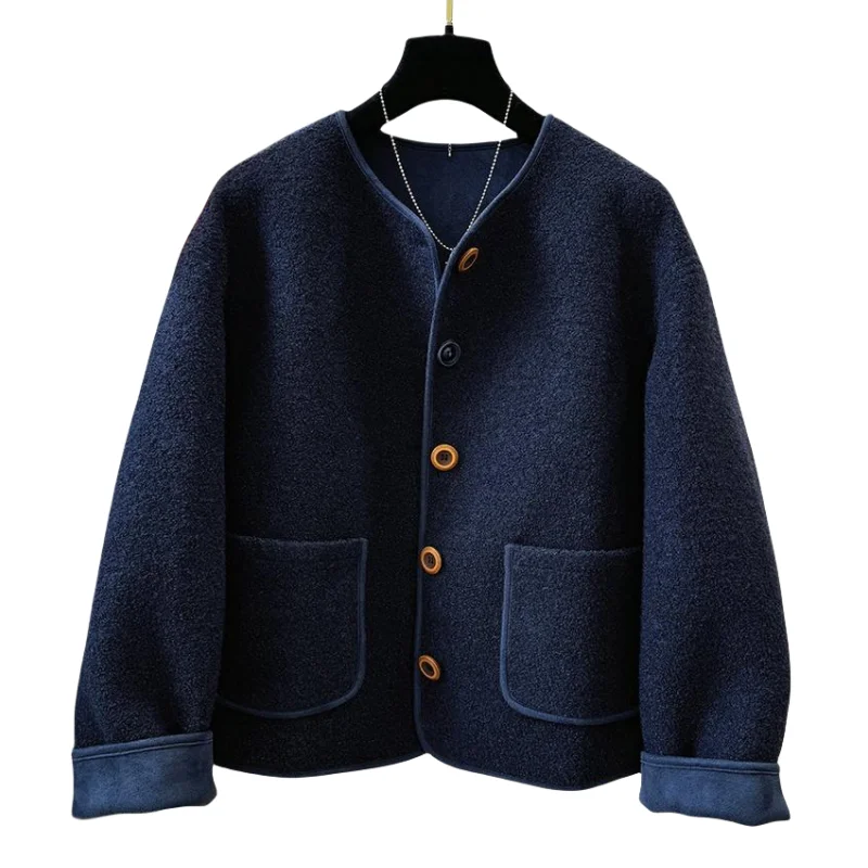

Autumn Winter Korean Style Unique Temperament Round Neck Short Jacket Women Fashion Loose Casual Coat Versatile Outerwear