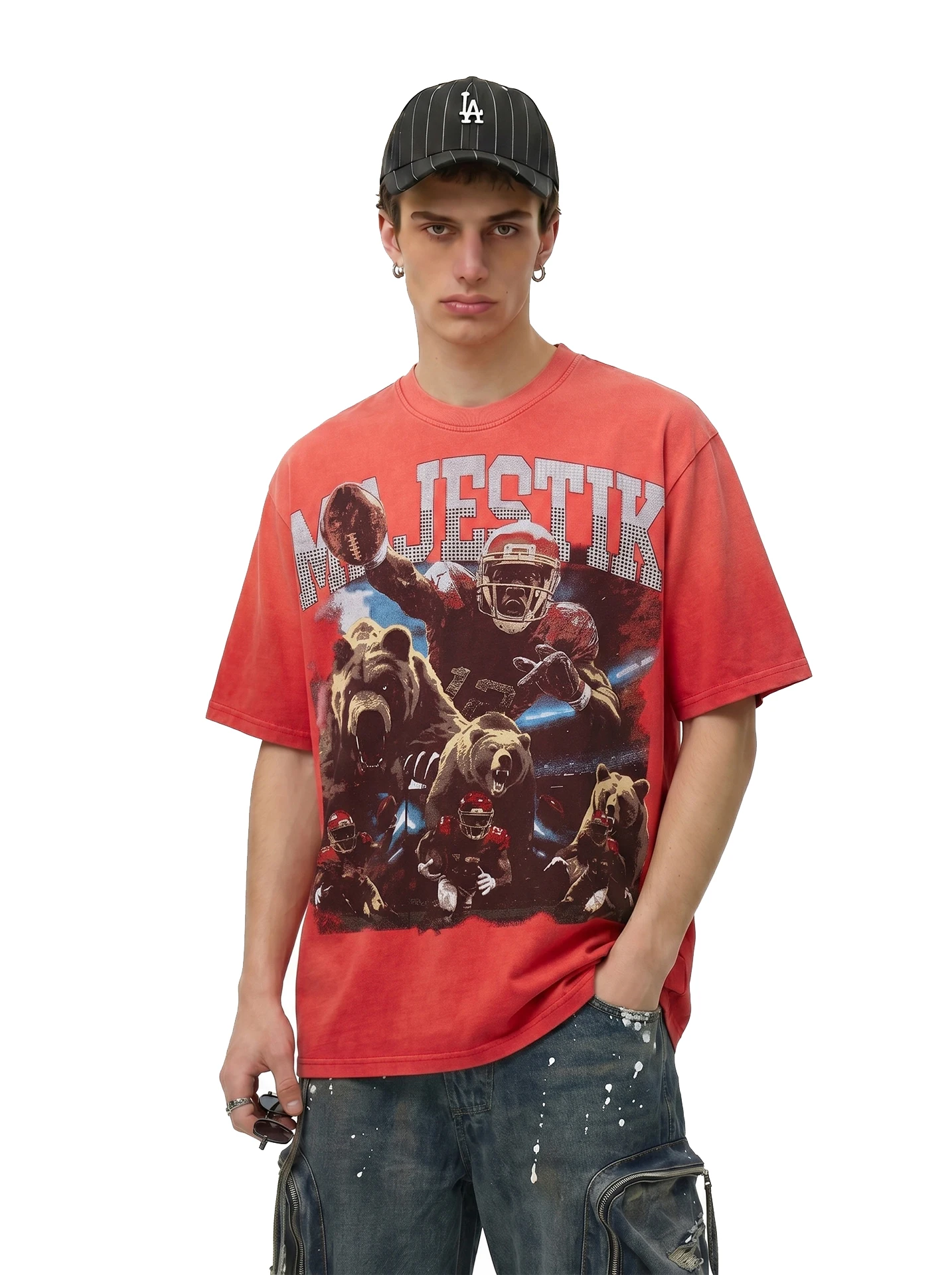 

BETEBULE American High Street Gradient Print Short Sleeve T-Shirt Men Summer Design Sensation INS Trendy Loose Top