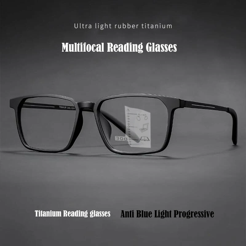 2026 Reine Titan Progressive Multifokus-Lesebrille für Herren mit Blaulichtfilter und Dioptrien gegen Alterssichtigkeit +1,0 bis +4
