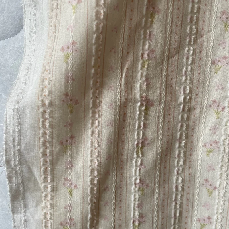 

Pink bouquet print jacquard striped cotton fabric for clothing DIY fabric