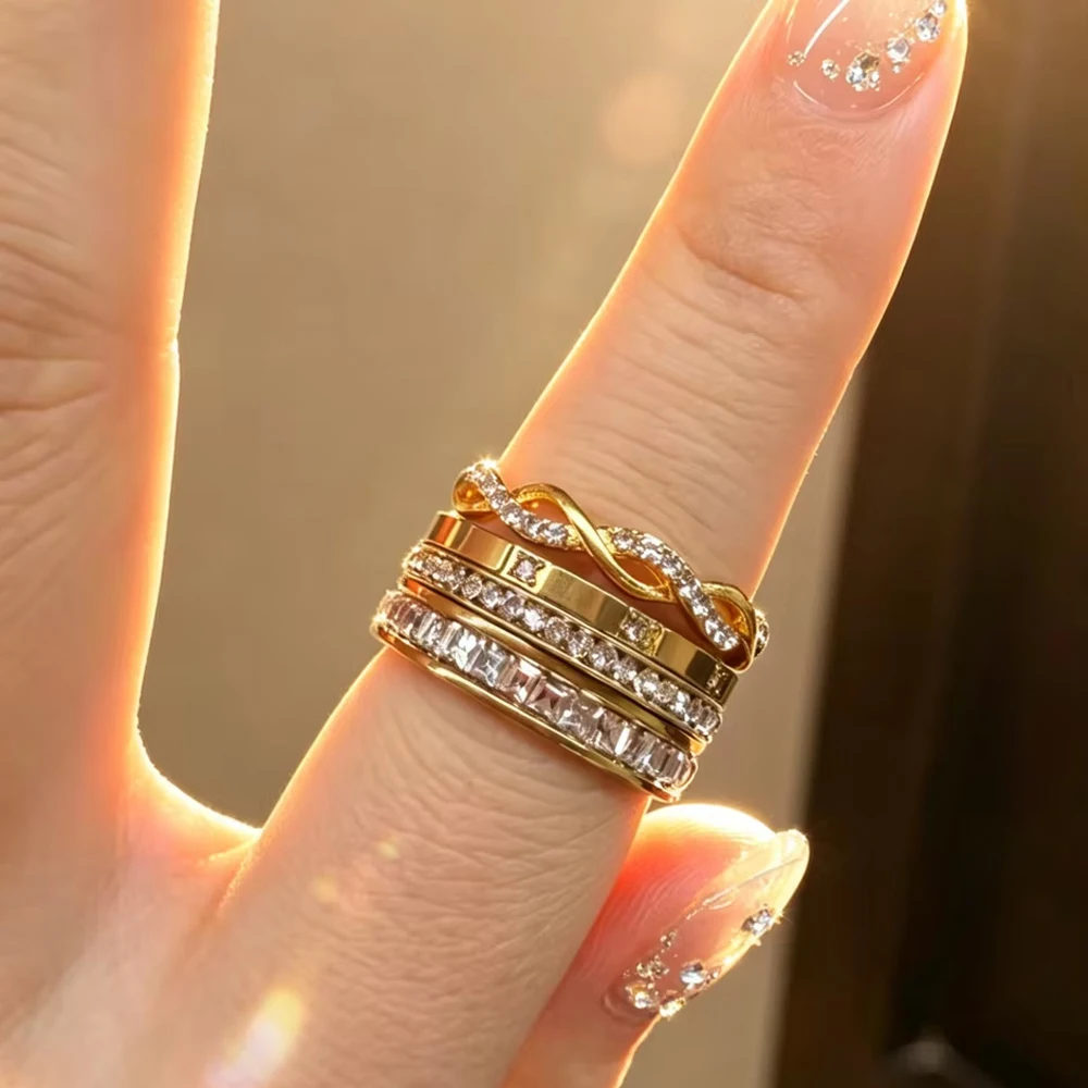 Yupsk 8-teiliges Set aus Edelstahl-Armbändern und -Ringen für Damen, exquisiter, glänzender Schmuck mit Zirkonia-Einlagen, geeignet für den täglichen Gebrauch. – Detail 9