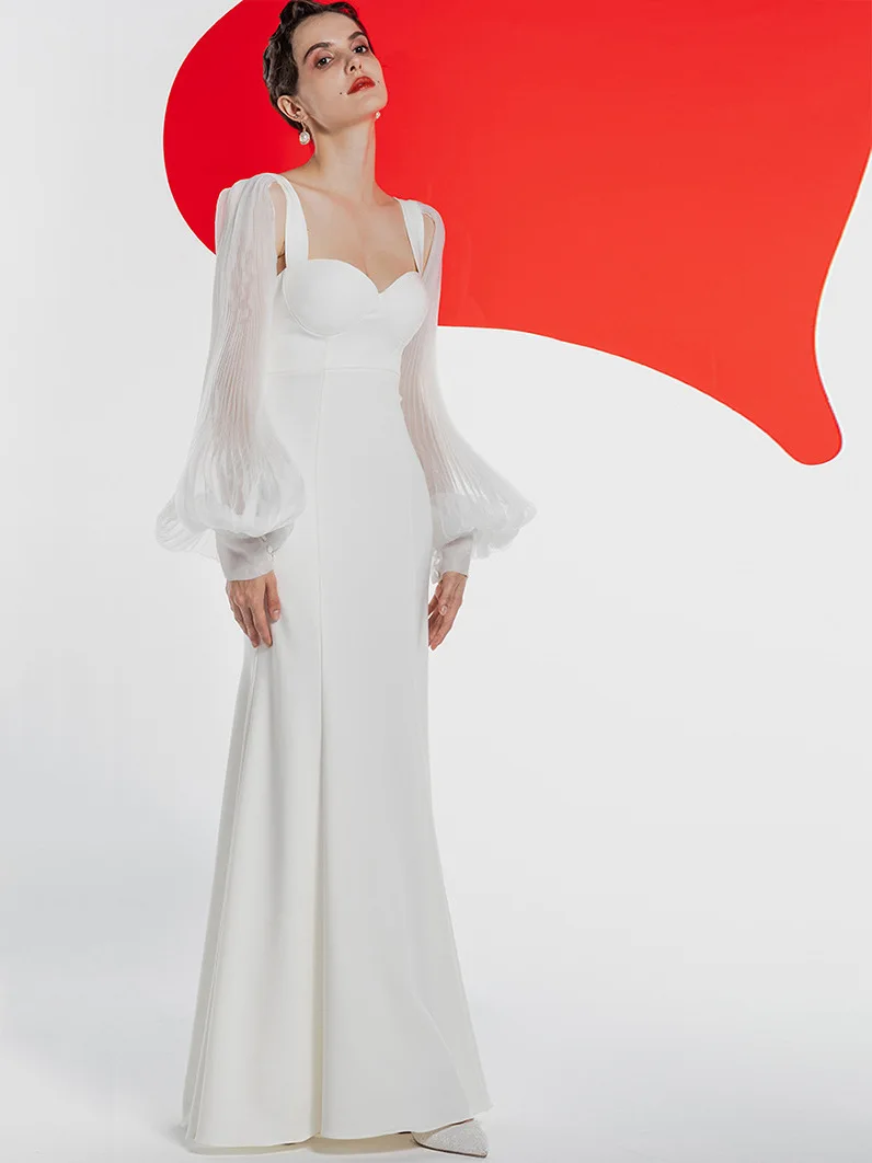 

White Long Evening Gown Wedding Dr Autumn Winter New Sle Fairy Light Wedding Dr Host Ball Dr Korean Sle