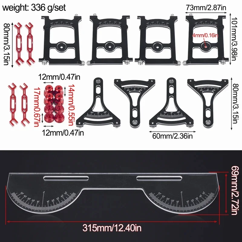 Kit d'outils de mesure pour système de châssis RC en aluminium sur route avec règle et clé pour mise à niveau 1/10 Axial SCX10 Capra TRX4 Yikong