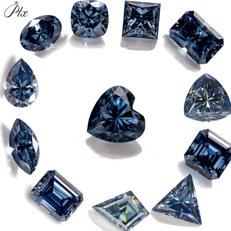 PTX Vivid blue Moissanite Brilliant cut Cushion Princess Heart Oval Pear Marquise Asscher Trillyon radiant Emerald Kite Triangle