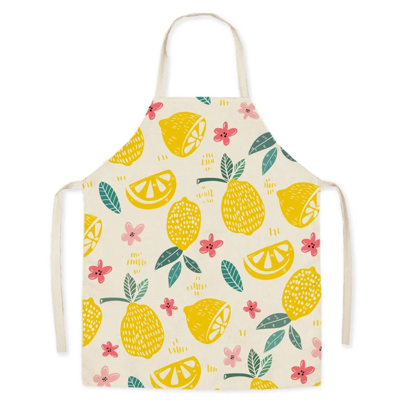 Cartoon Food Print Apron Fruit Pattern Parent-child Sleeveless Apron Linen Stain Resistant Apron Kitchen Cooking Accessories