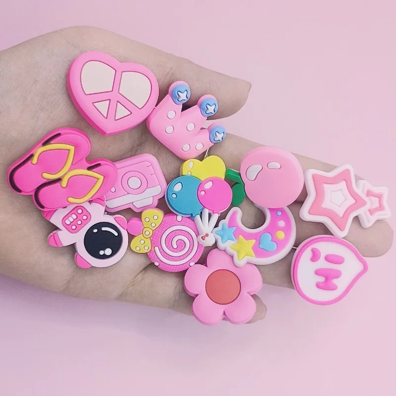 30Pcs Pink Series Bowknot DIY Shoe Charms For Clogs Bubble Slides Sandals Removable Shoe Decorations Accessories Christmas Gift