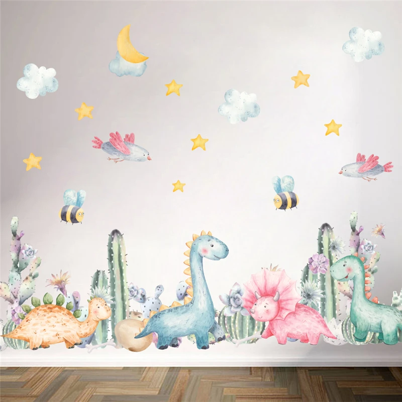 Cartoon Dinosaurs Wall Sticker For Kids Room Bedroom Home Decor Diy Accident Safari Mural Art Pvc Decal Boys Poster