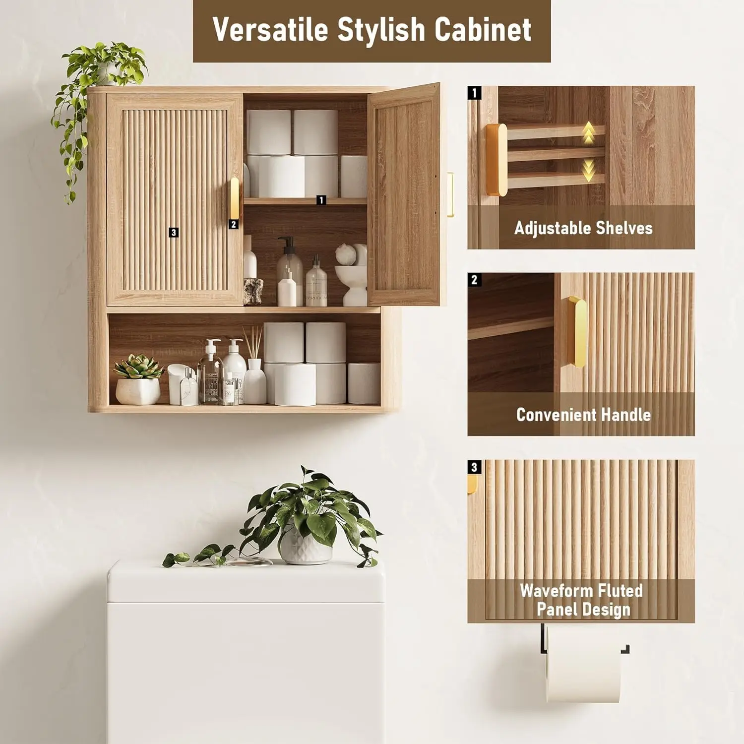 

Bathroom Wall Storage Cabinet, Medicine Cabinet with Adjustable Wood Shelf & Doors, Over the Toilet Storage Cabinet for Laundry