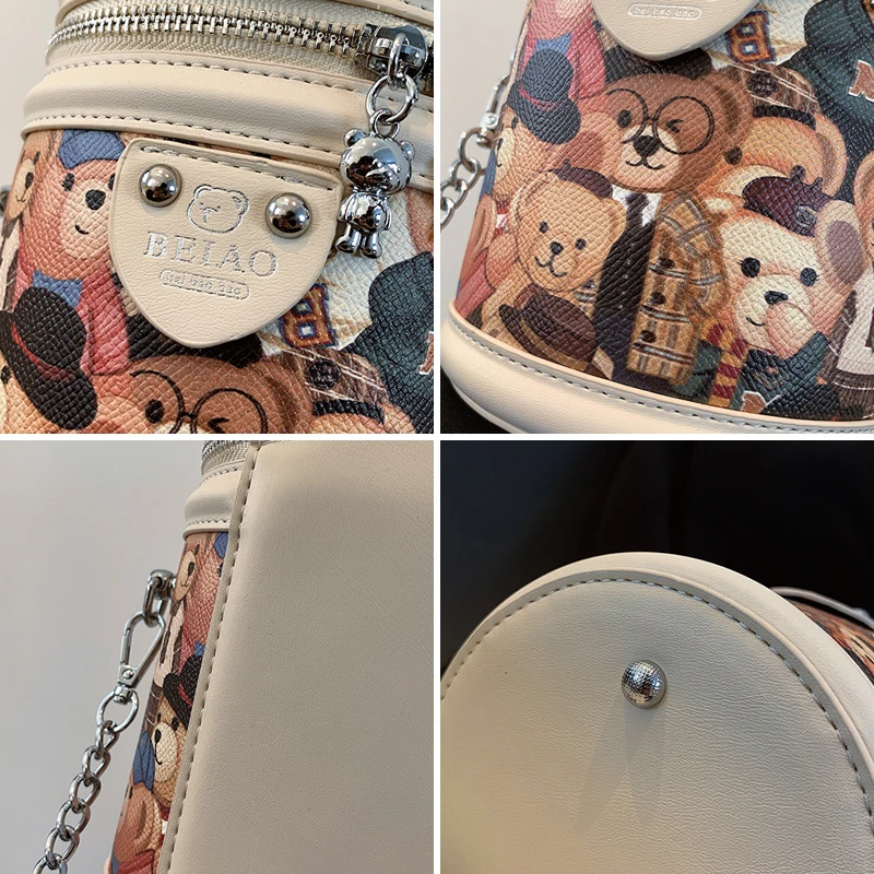 BeiBaoBao Brand Barrel-shaped Women\'s Bag 2023 Trend Crossbody Bags For Women Cute Bear Print Shoulder Bag Female Handbag Girl