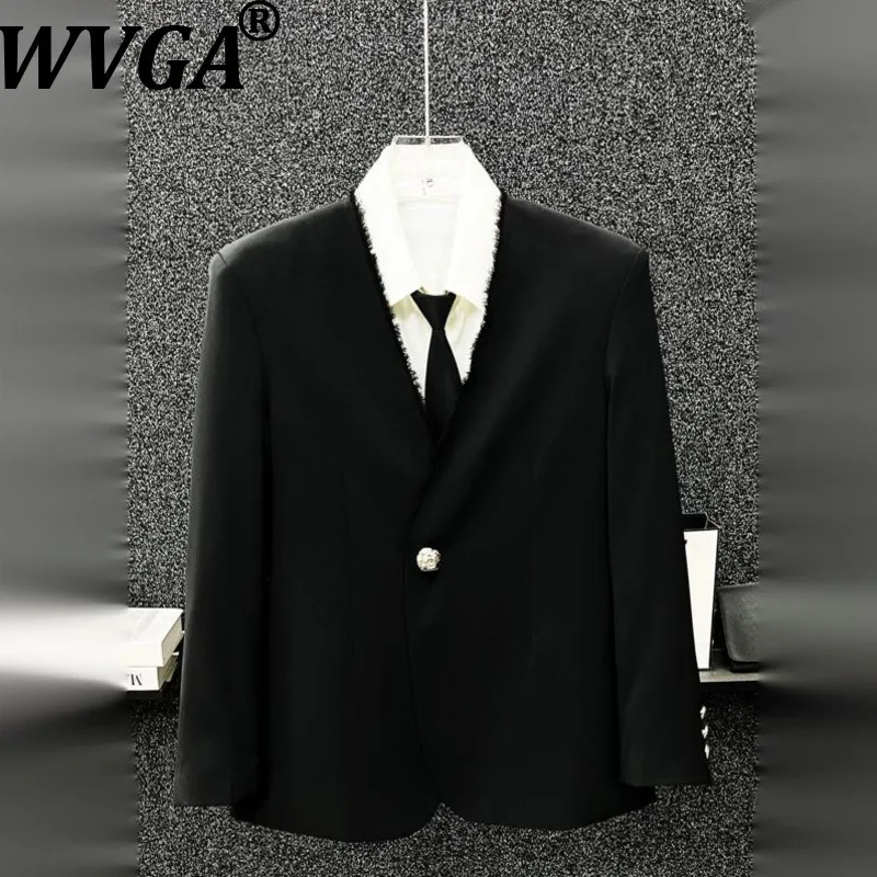 WVGA Spring New Man Light Luxury V-Neck Frayed Edge Trendy Blazers Niche Chic Casual Korean Style Shoulder Padded Jackets W21391