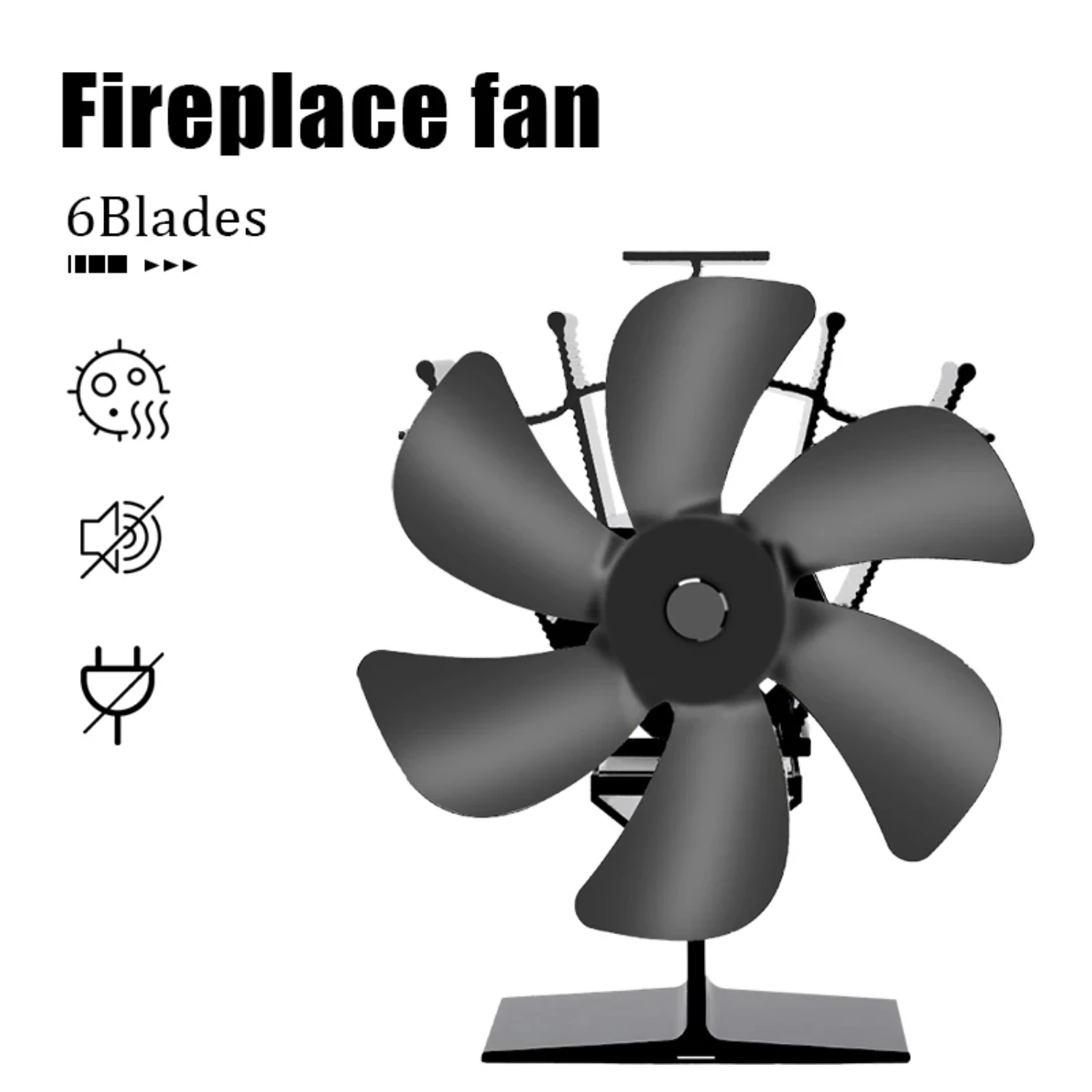 

Heat Powered Stove Fan Eco Quiet Black 6 Blades Log Wood Burner Fireplace Fan Winter Warmer Efficient Heat Distribution