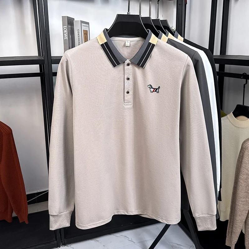Exquisites, hochwertiges Herren-Poloshirt mit Print, Herbst, Langarm, Kontrastfarben, hautfreundlich, T-Shirt, für den Alltag, Freizeitkleidung für Herren – Detail 3