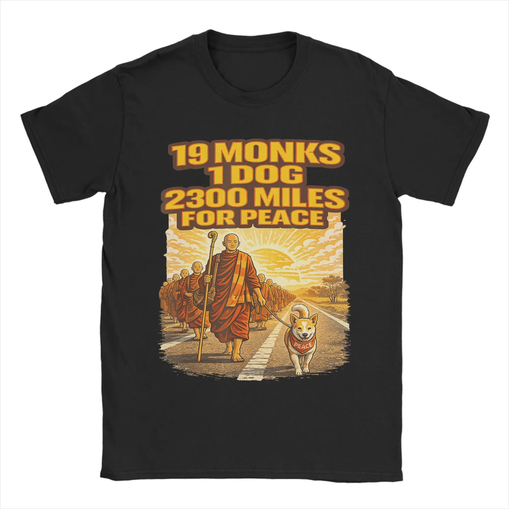 Walk for Peace Buddhist Monks Inspirational Journey T Shirt Summer  100% Cotton T Shirts For Mens Fashion Casual Tee Shirt Gift