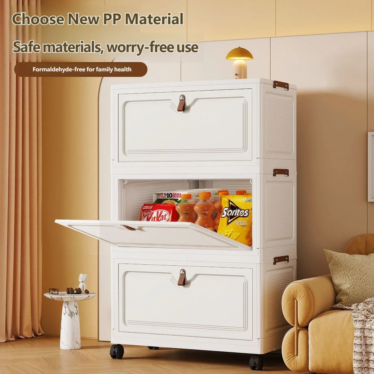 Mobile under Desk Storage Cabinet Multi-Layer Organizer for Documents Books Snacks Flip Cover Home Office Furniture