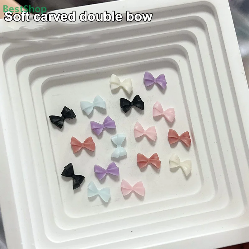 10 pçs dupla camada bowknot encantos do prego 3d doce fita arcos arte do prego strass mini resina laço manicure jóias peças diy