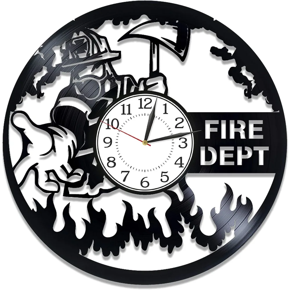 Fire Department 12 Inch Vinyl Record Wall Clock Firefighter Original Home Decor Fire Department Clock Birthday Gift for Boy