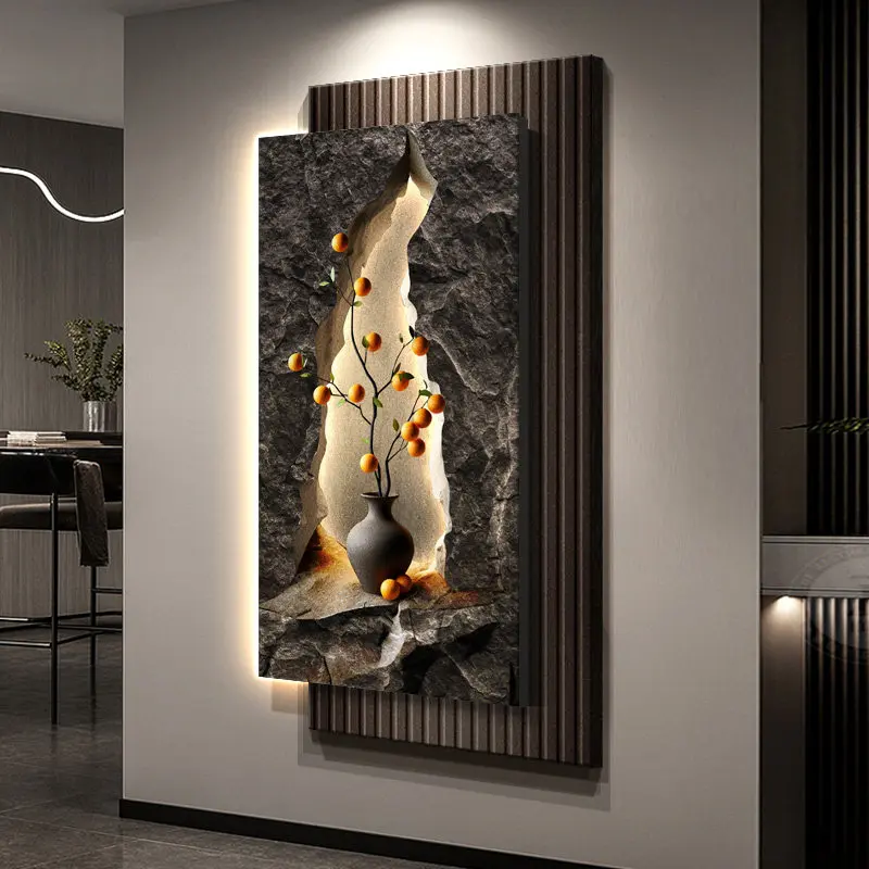 Middle ancient style high-end three-dimensional sandstone entrance decoration mural with lighting corridor retro hanging paintin
