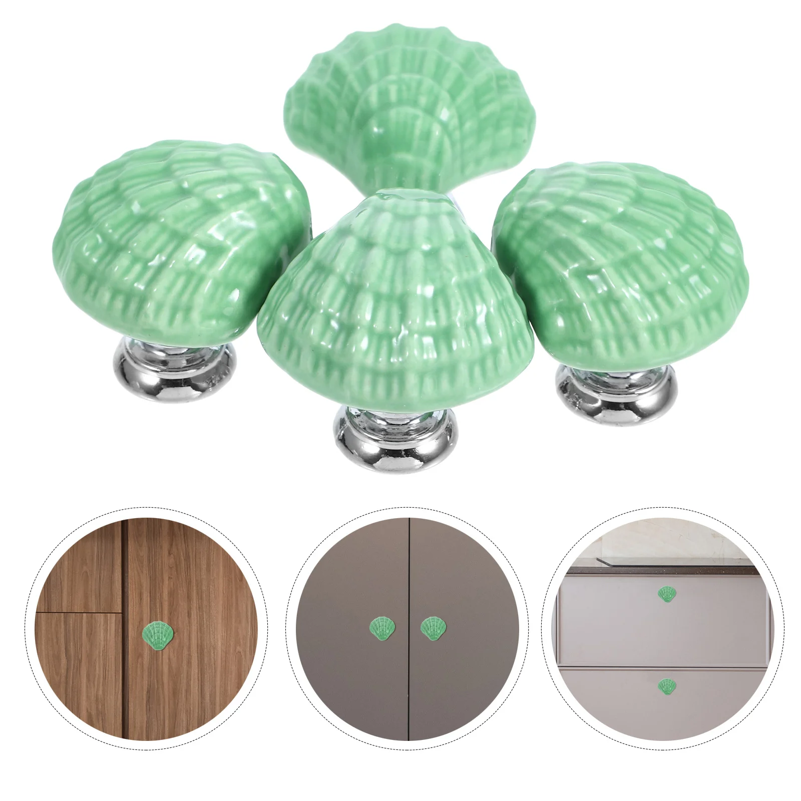 

4Pcs Cartoon Shell Ceramic Drawer Knobs Durable Cabinet Pull Handle Creative Cupboard Kitchen Wardrobe Furniture Handle Light