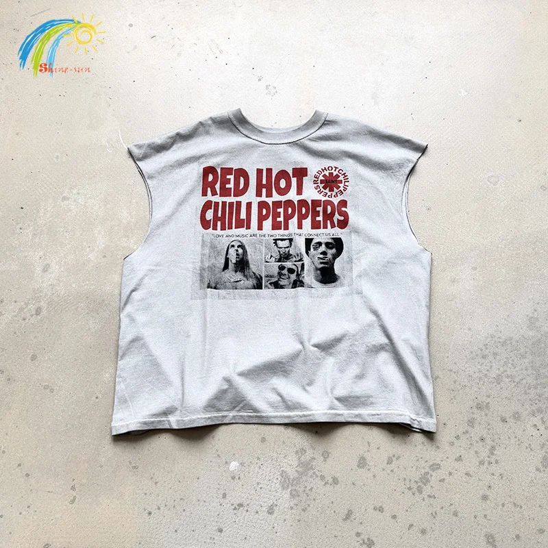 

26SS High Street Винтажная цементная белая футболка с графическим принтом для мужчин и женщин, хлопковая футболка высшего качества большого размера без рукавов, футболка