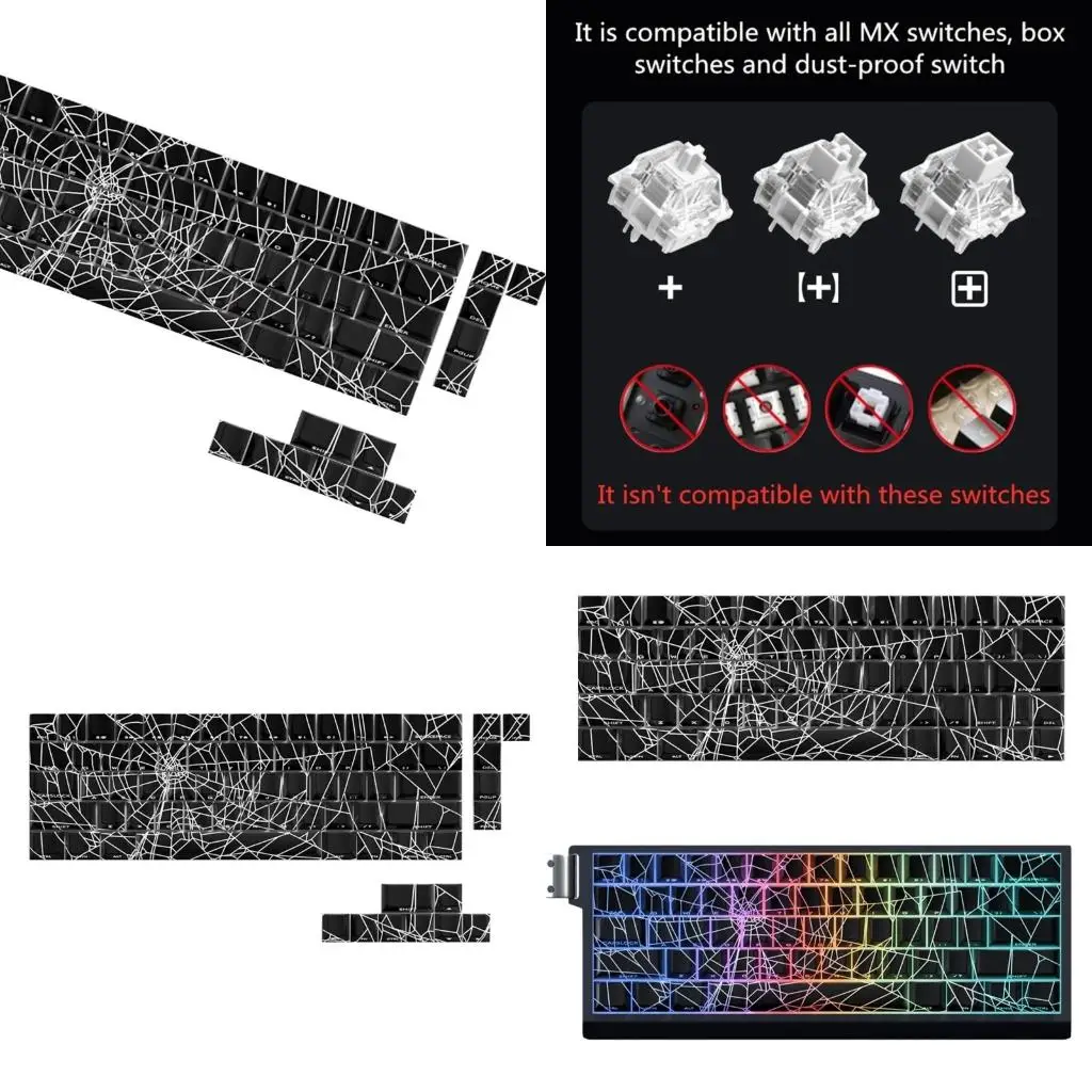 

A52B 64/74Pcs Spiders Web Keycaps Original Profile Side Print Backlit Dye-Sub Keycap
