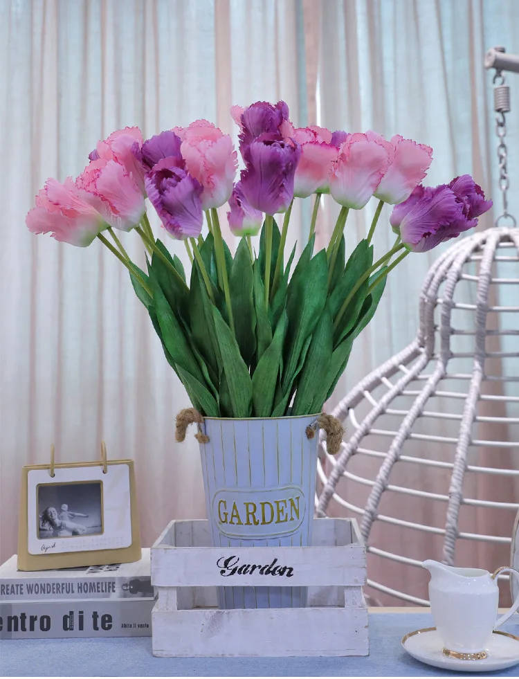 5 Stück feuchtigkeitsspendende große Tulpen, künstliche Blumen mit echter Haptik, Hochzeitsdekoration, Tulpen, Wohnaccessoires, Party-Tischdekoration, Blumen. – Detail 1
