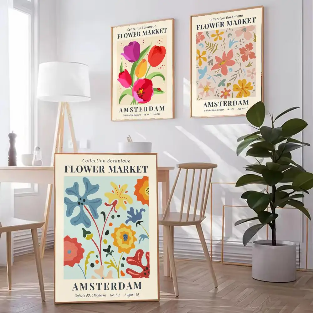 Amsterdam Flower Market HD Wall Art Poster Floral Botanical Netherlands Travel Trendy Living Room Bedroom Home Decor Gift