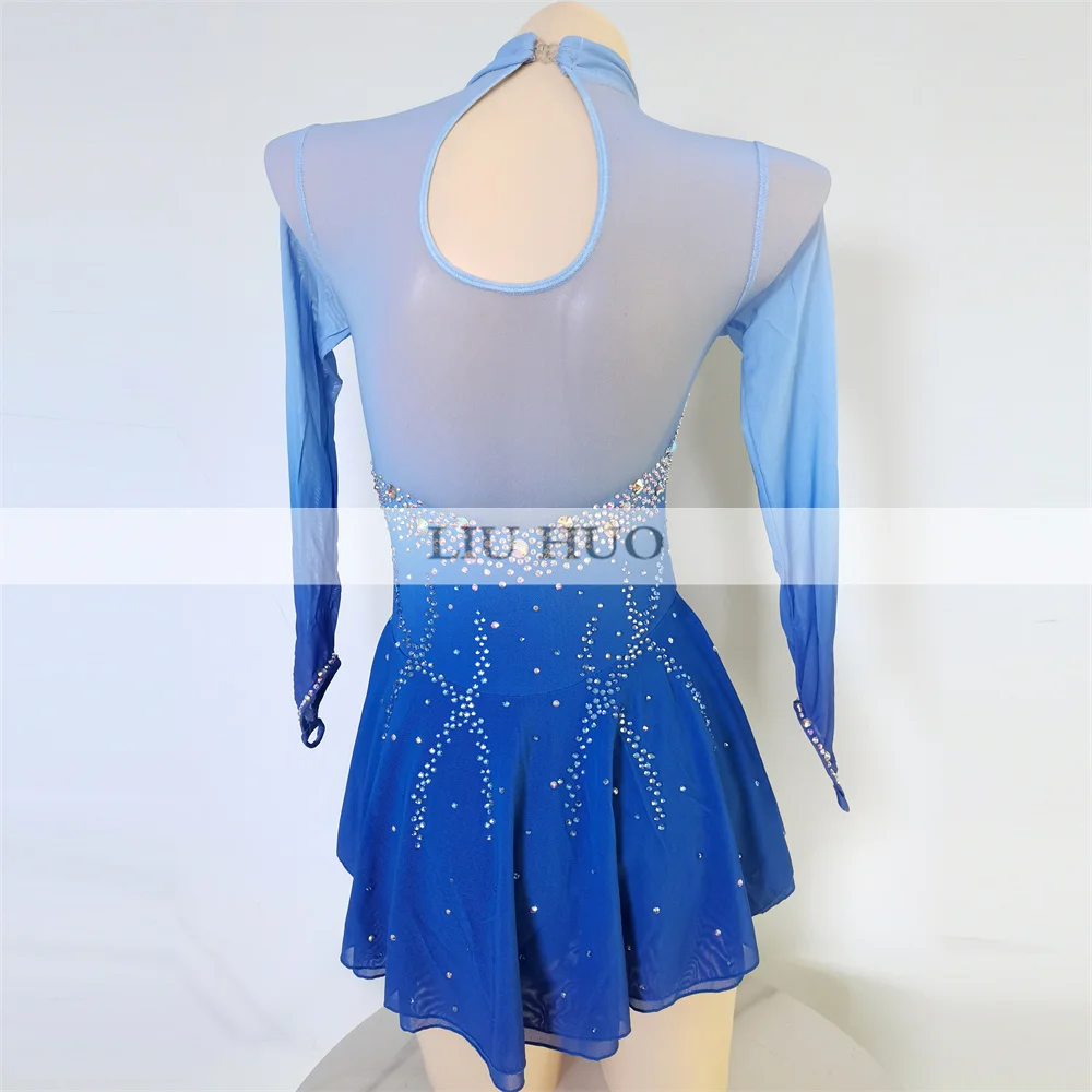 LIUHUO Ice Dance Figure Skating Dress Women Girl Teen Customize Costume Performance Competition Leotard Roller Blue Children