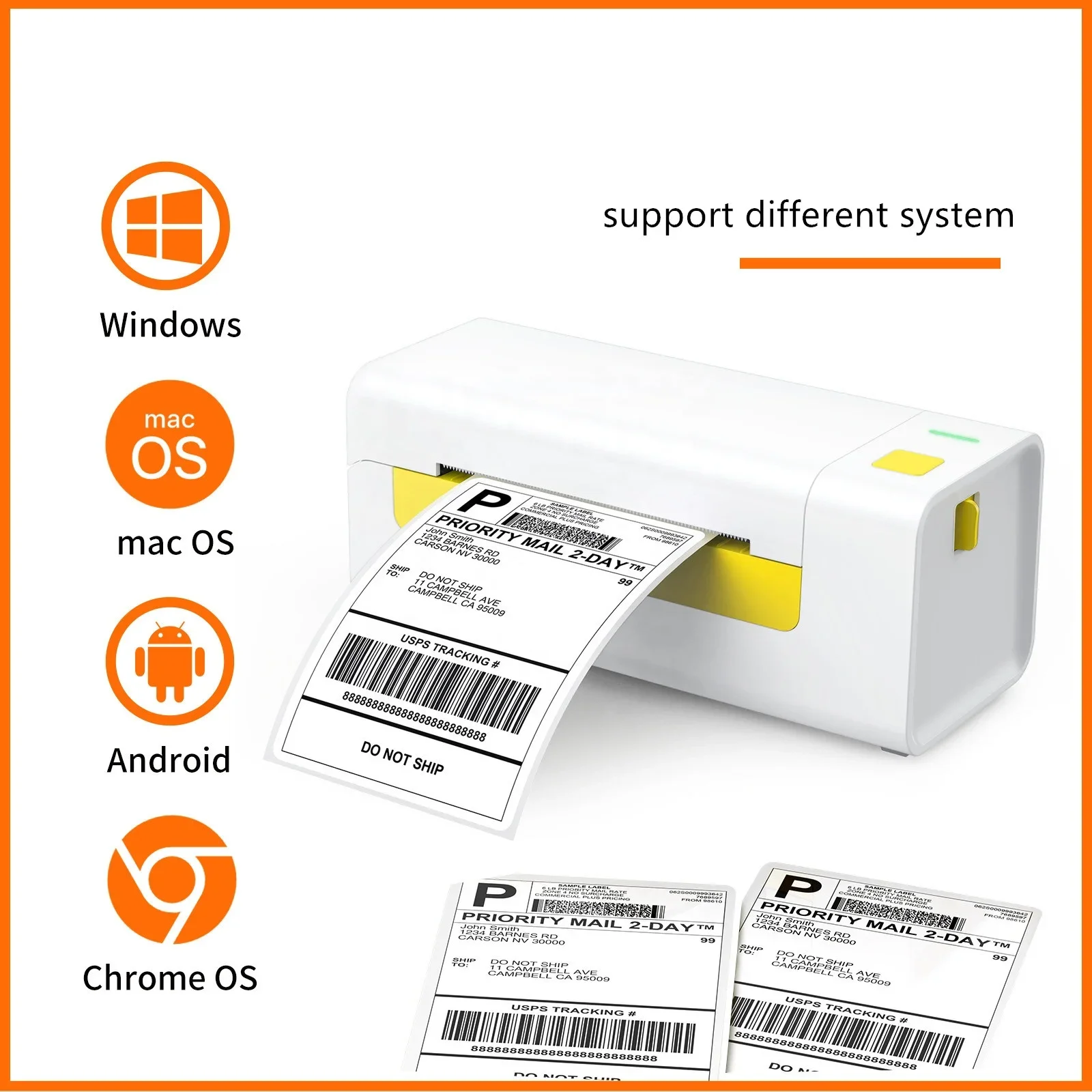 Imprimante d'étiquettes à transfert thermique Bluetooth mobile, autocollant d'expédition, procureur Android, 80mm