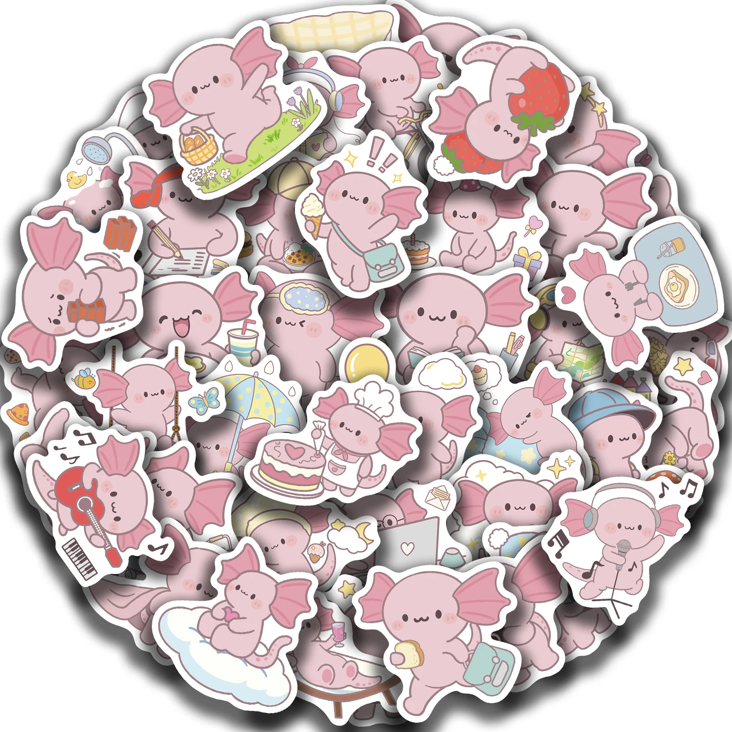 50 Uds salamandra dibujos animados colorido pegatina impermeable para ordenador portátil equipaje coche nevera DIY calcomanías de vinilo