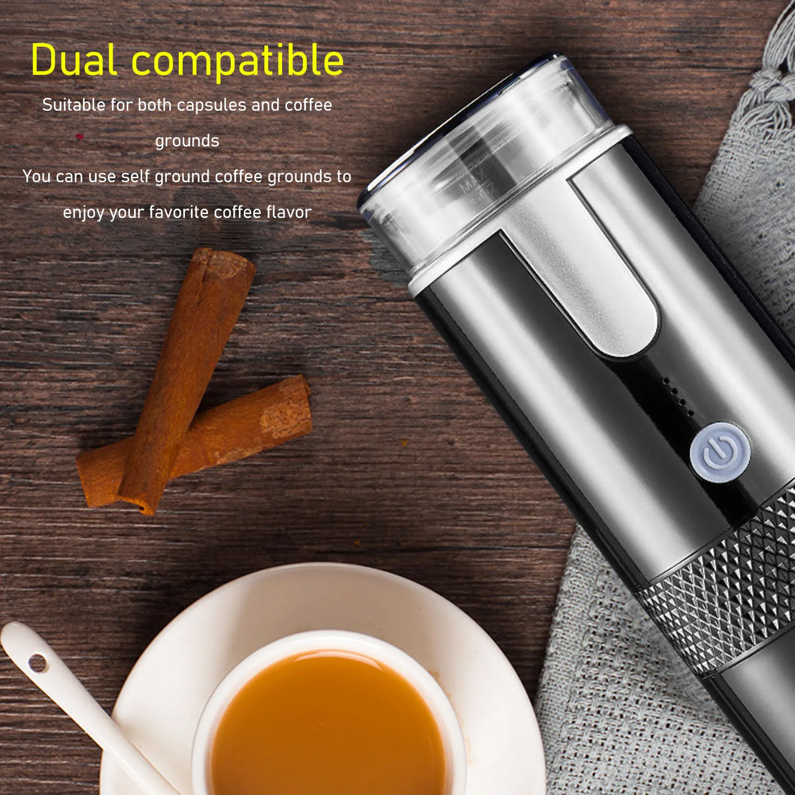 Single Serve Coffeemaker 2 in 1 Design Handheld One Button  Portable Coffee Machine Type C Rechargeable for Hiking