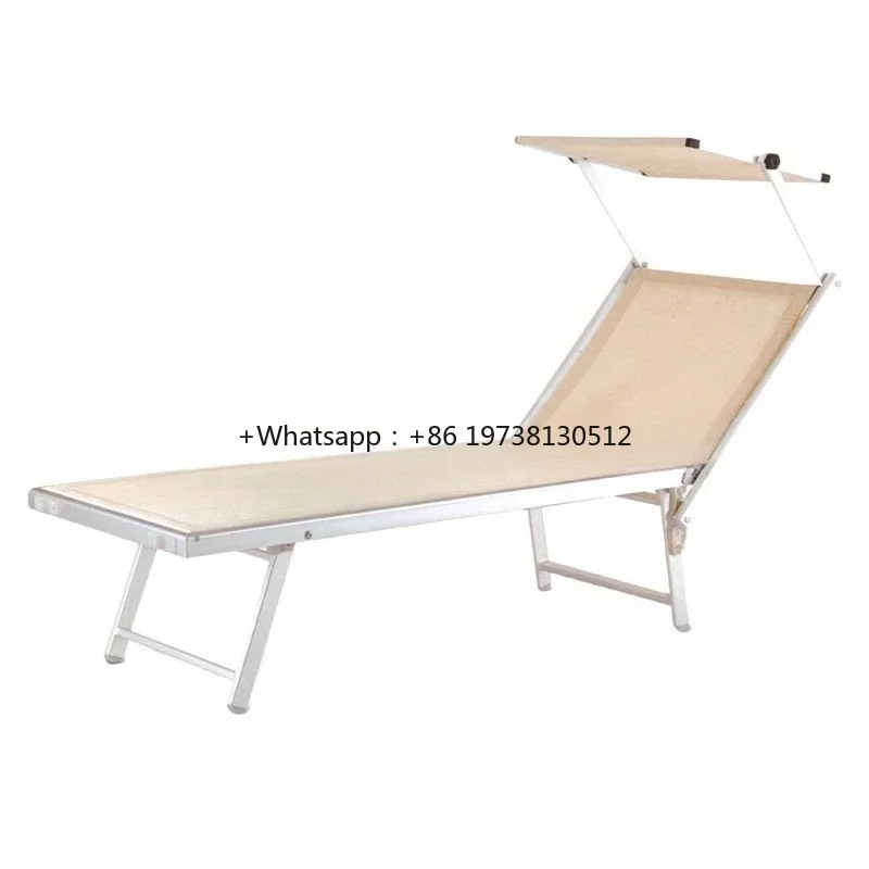 Outdoor Single Aluminum Tube Chair Sun Lounger Beach  Awning Adjustable Back Rest  Sunshade Canopy Garden Folding Bed