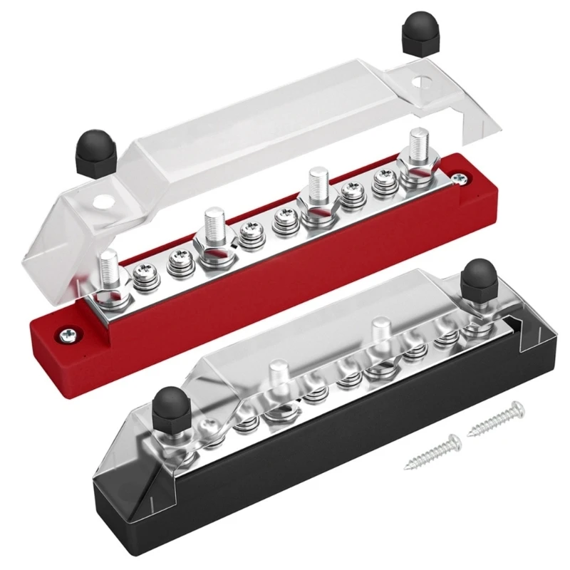 Positive Negative Bus Bar Battery Power Distribution Block 4 x Car Terminal Block Studs 6 x Terminal Bus Screws