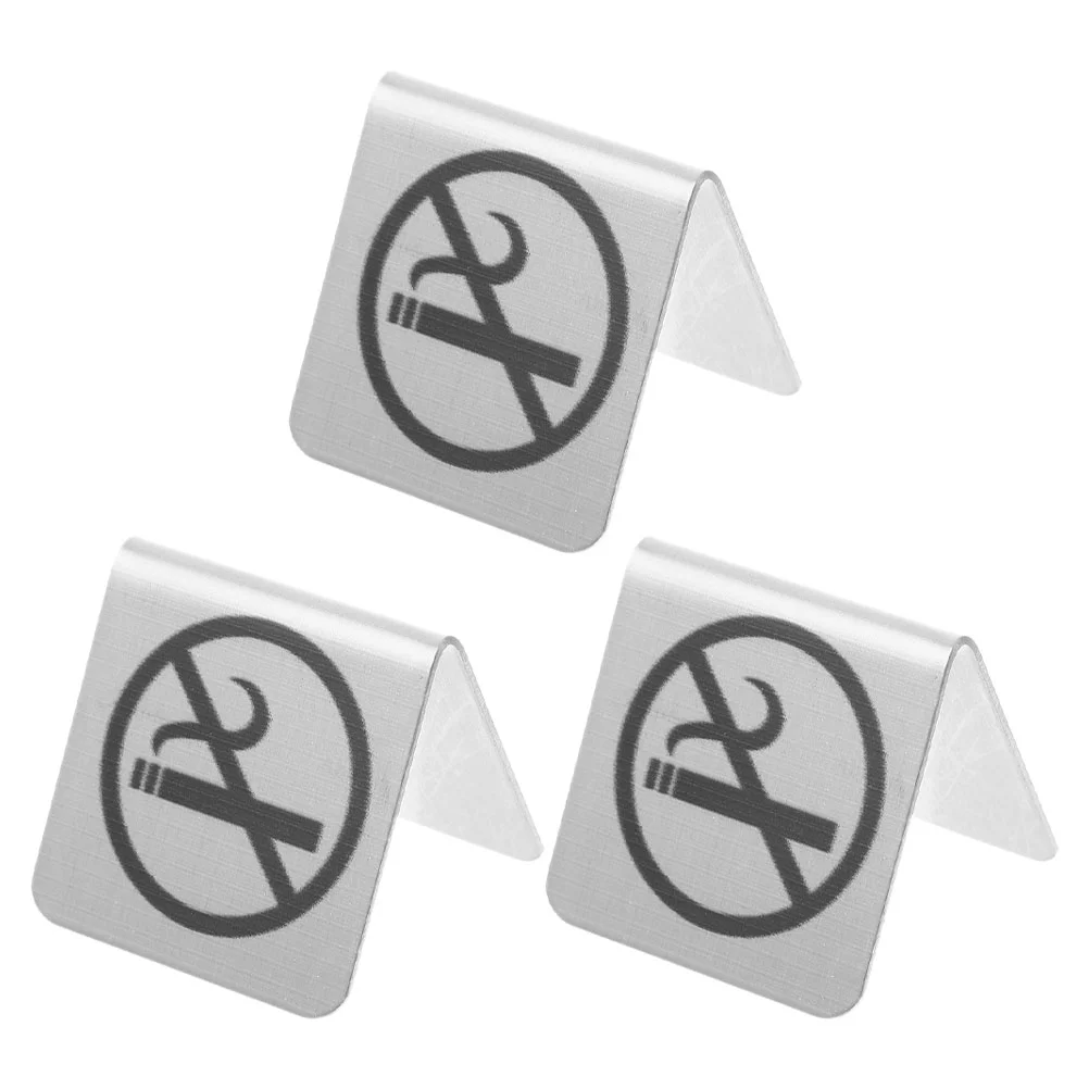 

3 Pcs No Smoking Sign Stainless Steel Desk Signs for Home Table Indicator Tabletop