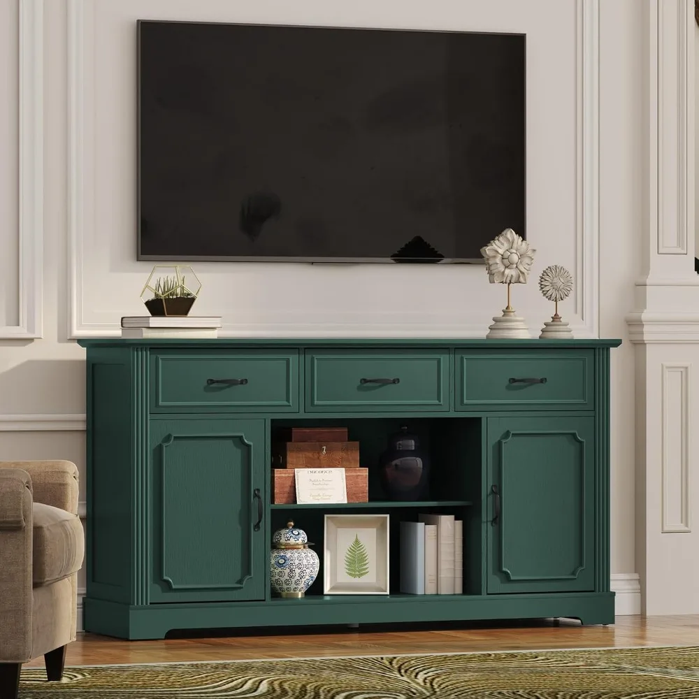 حامل تلفزيون مع 3 أدراج للتلفزيون حتى 65 بوصة، خزانة تلفزيون خشبية لمنتصف القرن مع أرفف قابلة للتعديل، ترفيه C #6