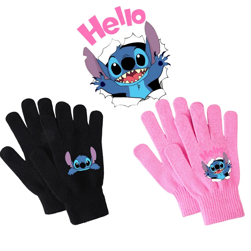 Disney Stitch New Cartoon Pattern Gloves Printed Winter Warm Girls Cute Full Finger Keep  Warm Gloves Mittens Christmas Gift