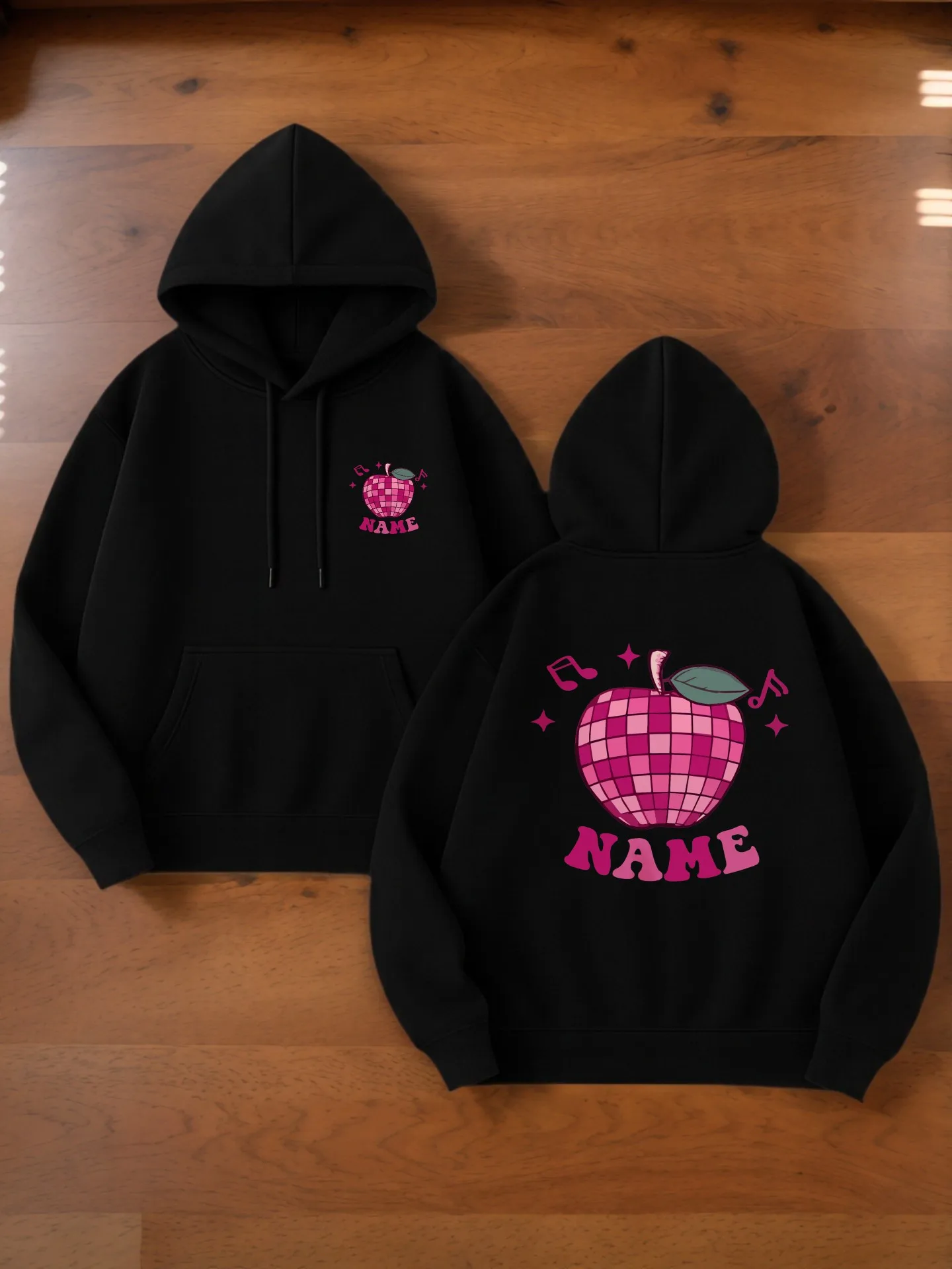 Men's Graphic Hoodie, Y2K Style, Apple - Name Print, Fleece Lined, Casual Hooded Sweatshirt for Men, For Everyday Wear