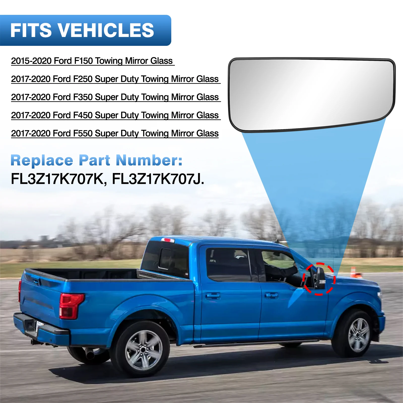 

Side Heated Lower Mirror Glass Towing Mirror Rearview Mirror Glass Lens Left/Right For Ford F150 F250 F350 2017 2018 2019 2020