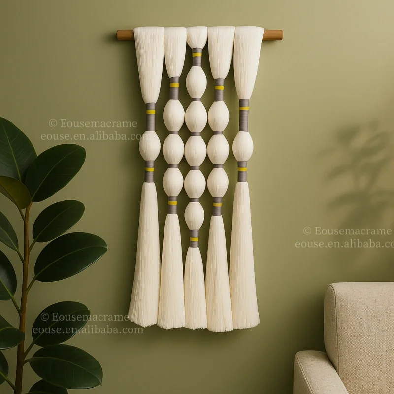 

INS Hot Natural Cotton Rope Handmade Modern Boho Wall Decor With Tassel For Wedding Living Decoration