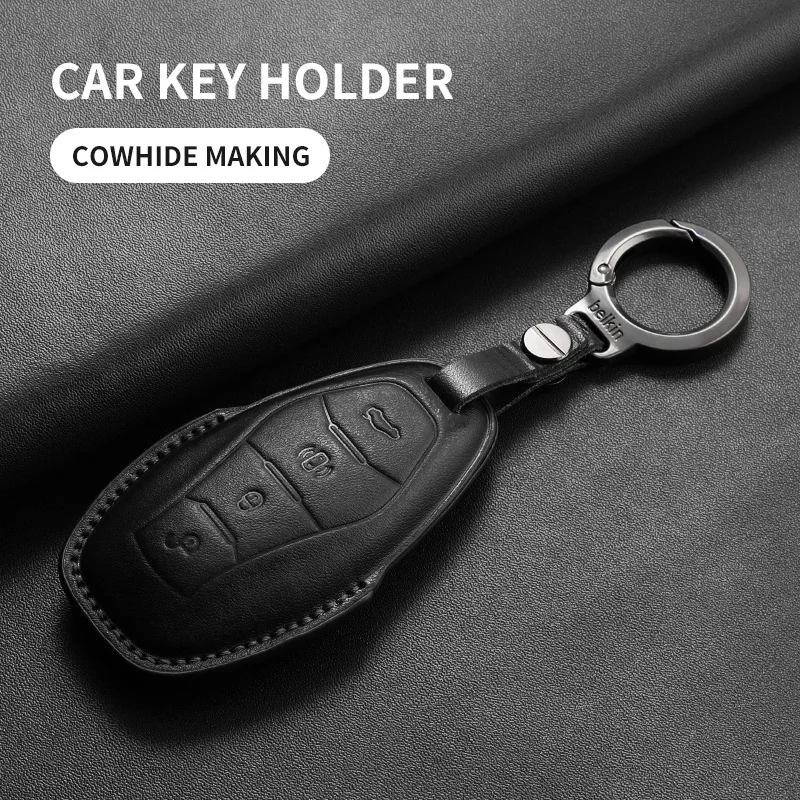 Leather Car Key Cover Case Shell For Hongqi H5 H7 H9 HS3 HS5 HS7 EHS9 L5 L9 Car Remote Key Case Protector Cover Keychain - Image 3