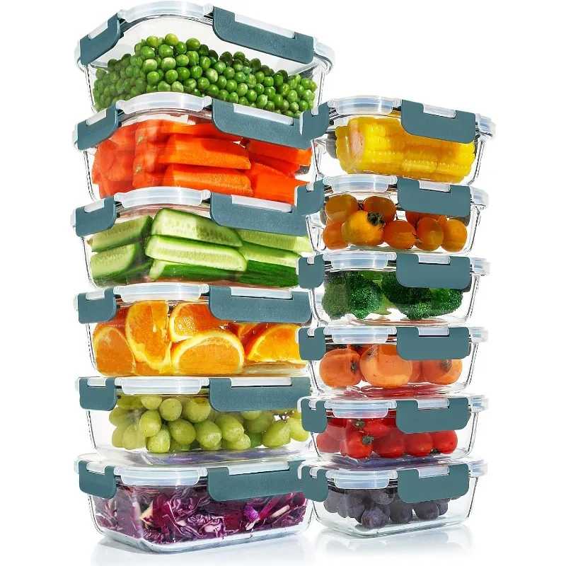 

12 Packs Glass Meal Prep Containers Set,Glass Food Storage Containers with Locking Lids,Airtight Glass Lunch Containers,BPA Free